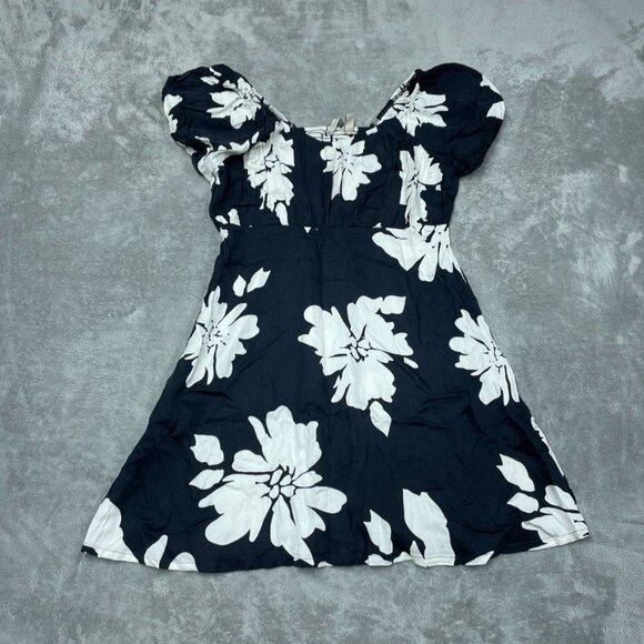 AnyBody Floral Puff Sleeve Black & White Mini Dress MP a0547 - Picture 1 of 9